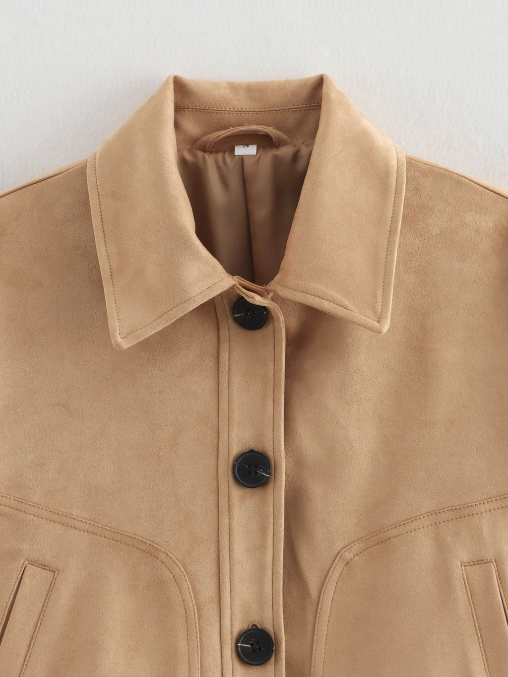 Faux Suede Cropped Button Front Jacket - Khaki