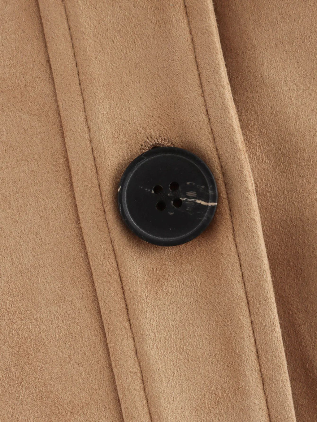 Faux Suede Cropped Button Front Jacket - Khaki - 4