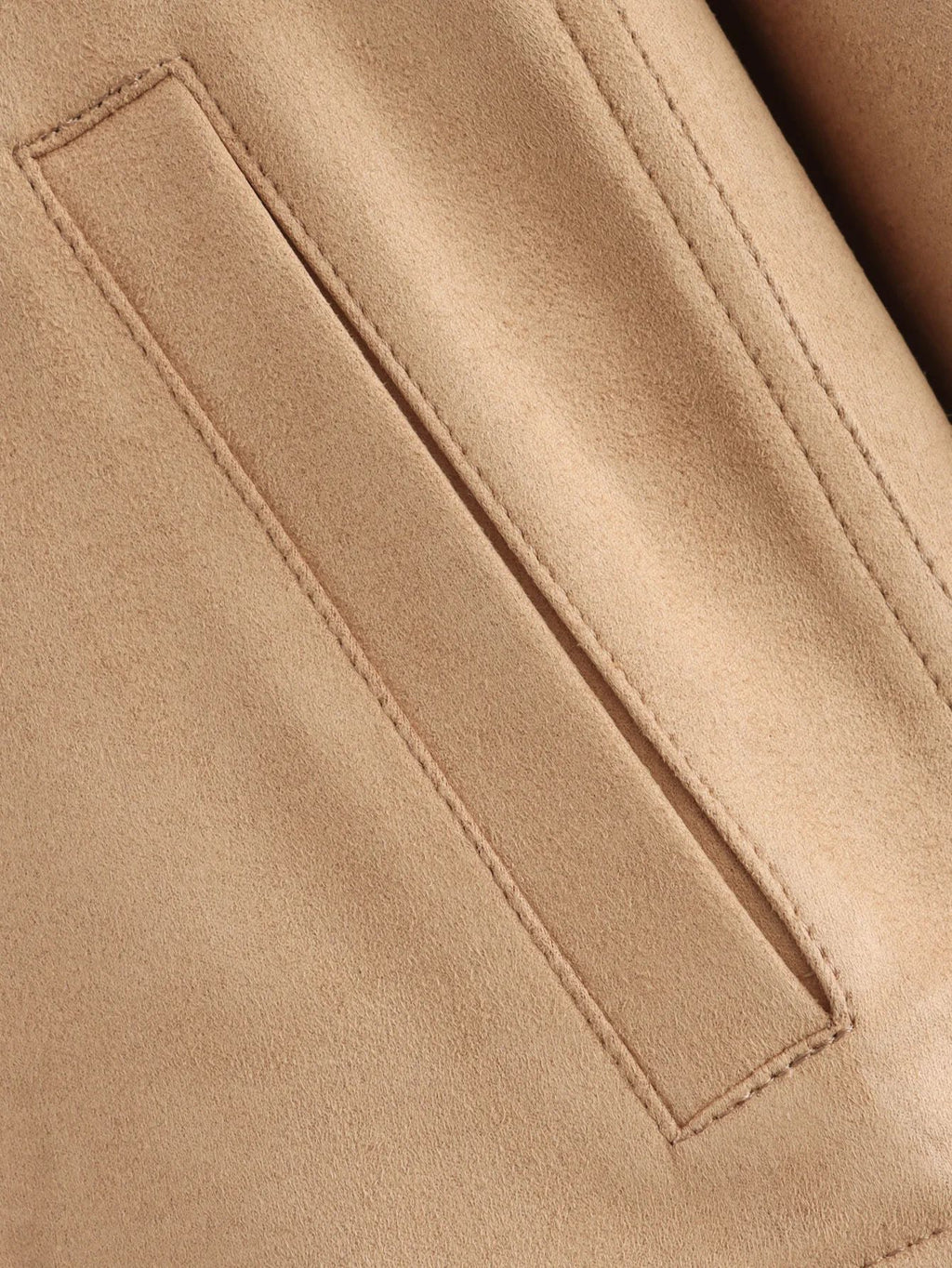 Faux Suede Cropped Button Front Jacket - Khaki - 5