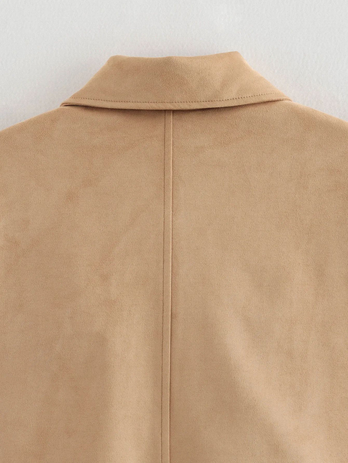 Faux Suede Cropped Button Front Jacket - Khaki - 6