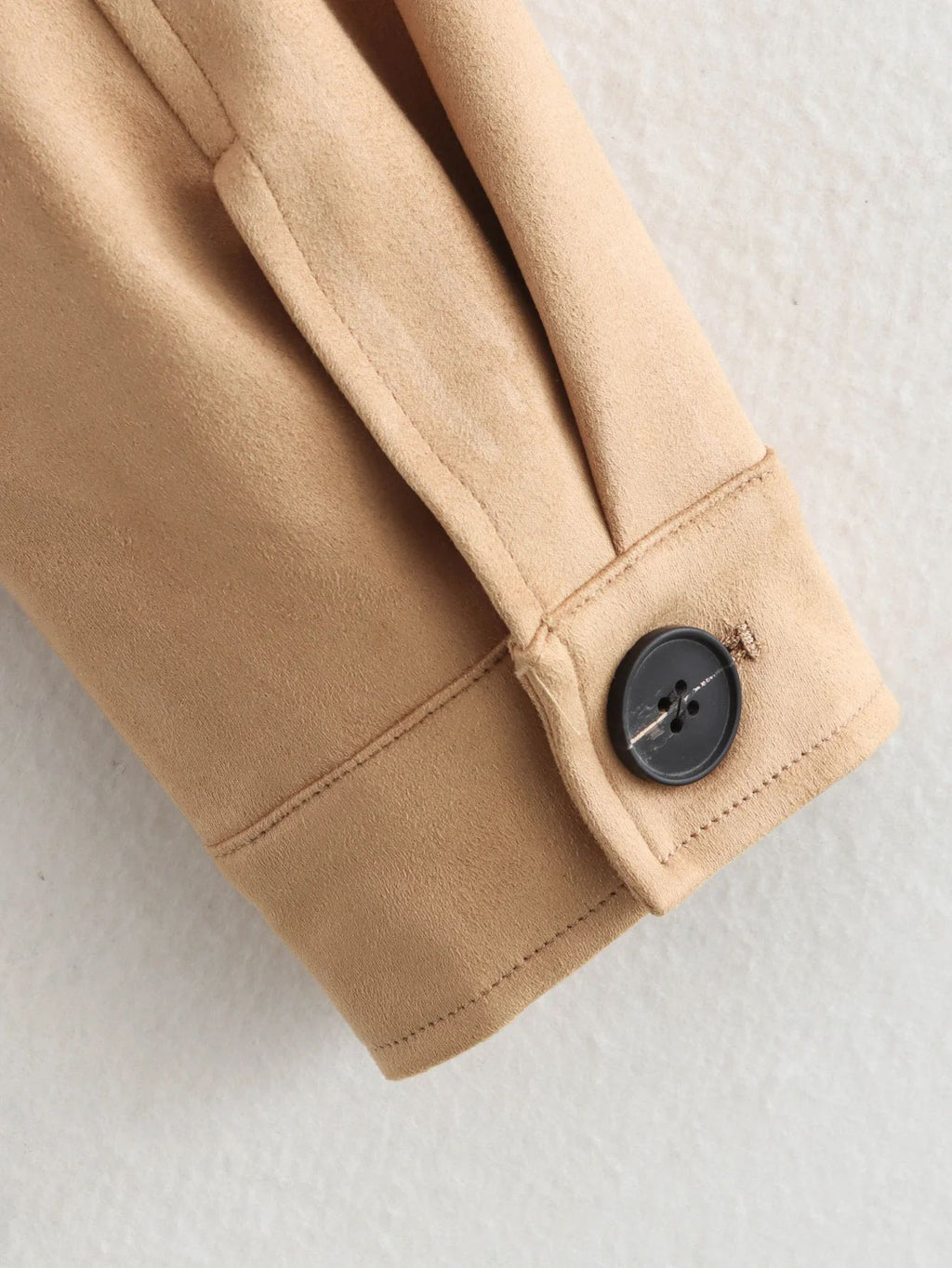 Faux Suede Cropped Button Front Jacket - Khaki - 7