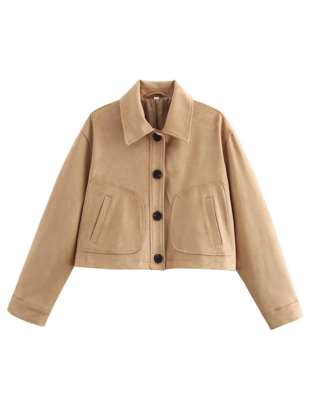 Faux Suede Cropped Button Front Jacket