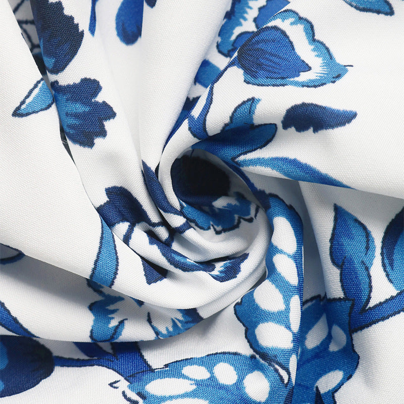 Blue Floral Halter Mini Dress With Cutouts - view 1