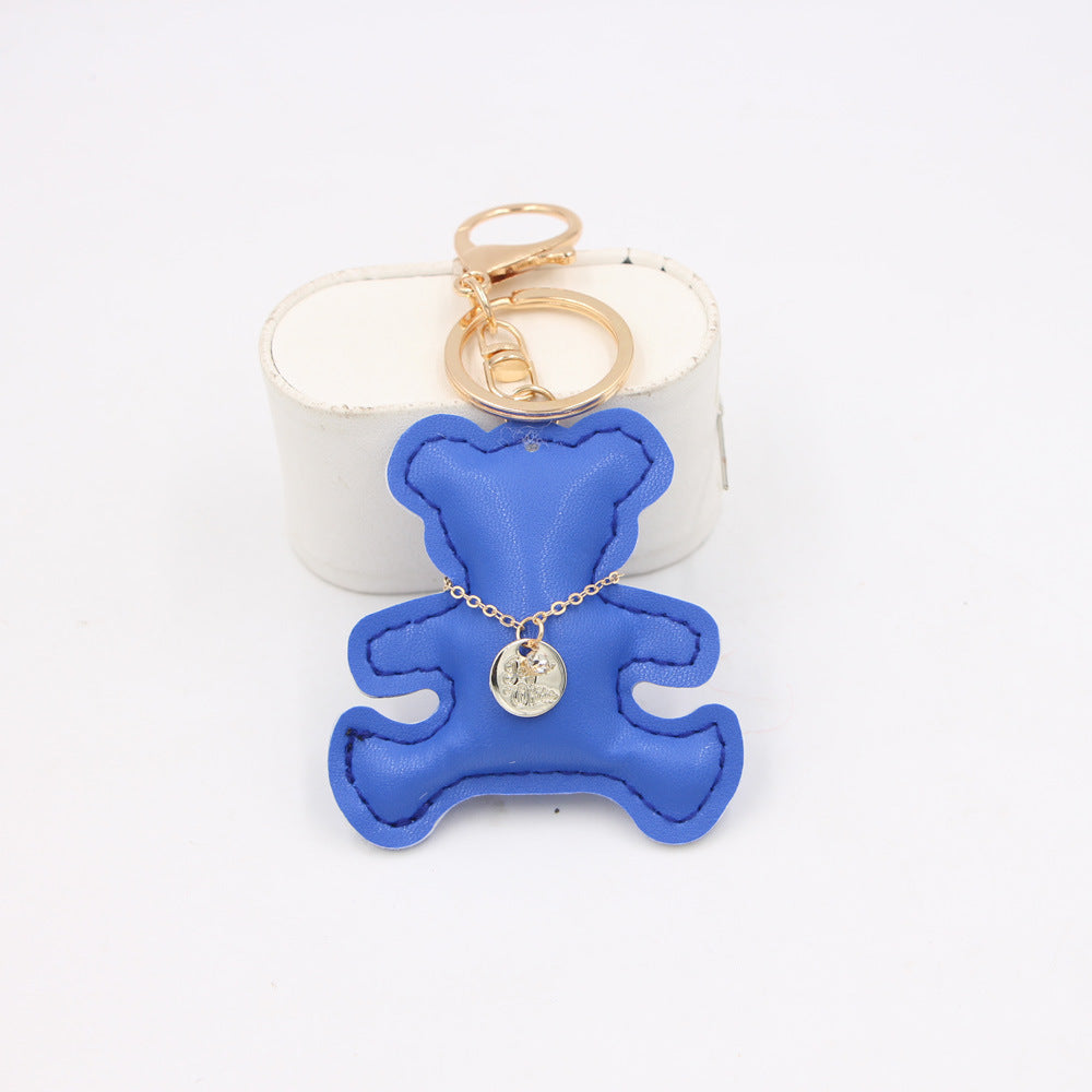 Padded Leather Teddy Bear Bag Charm - Blue