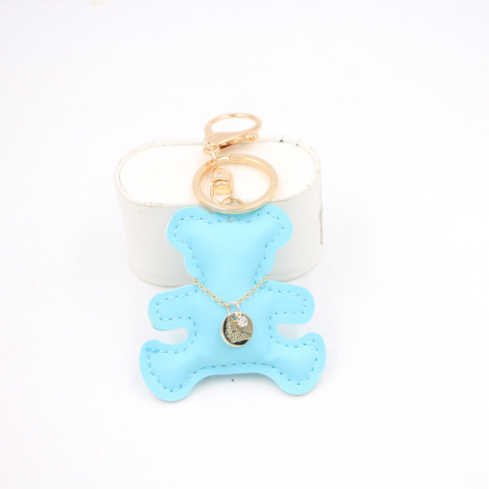 Padded Leather Teddy Bear Bag Charm - LightBlue