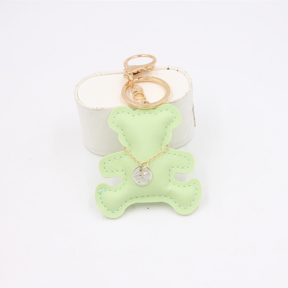 Padded Leather Teddy Bear Bag Charm - Matcha