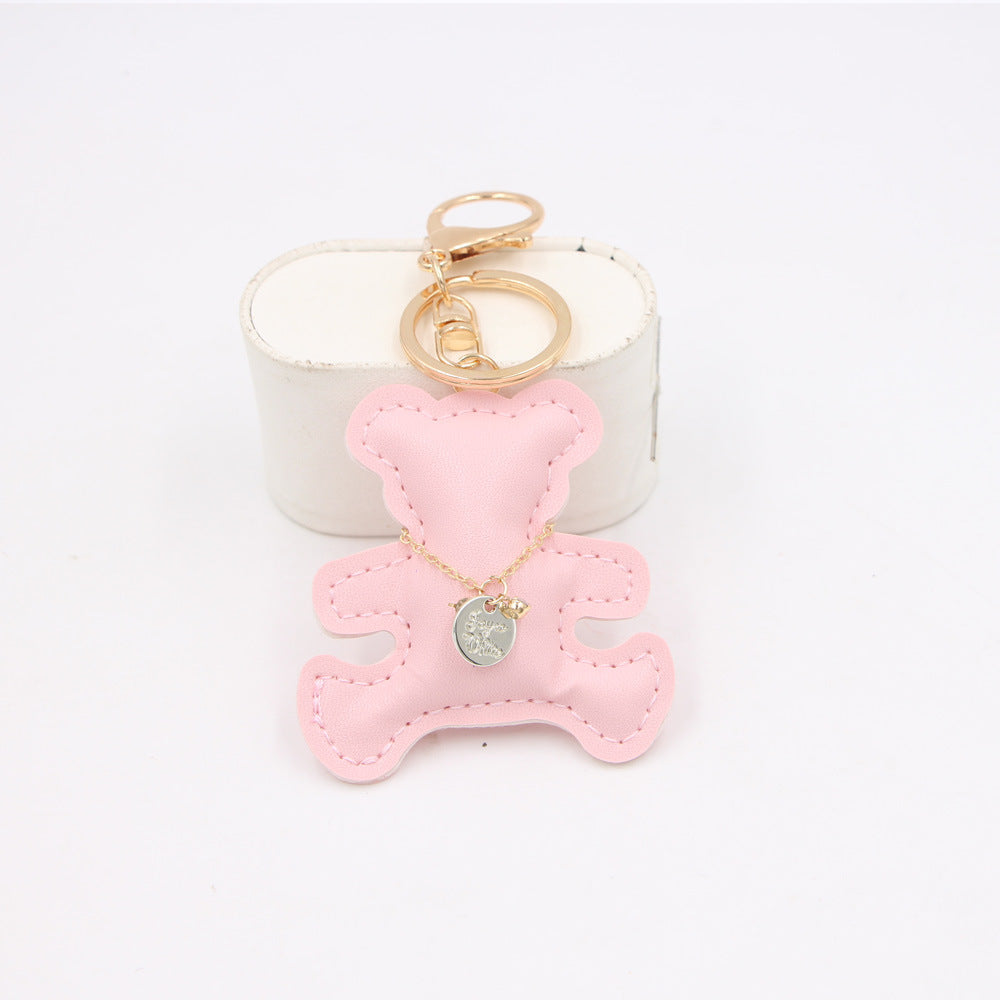 Padded Leather Teddy Bear Bag Charm - Pink