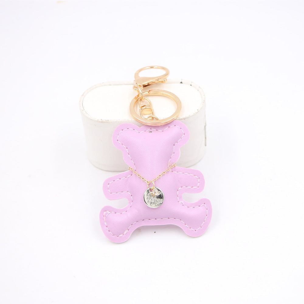 Padded Leather Teddy Bear Bag Charm - Purple