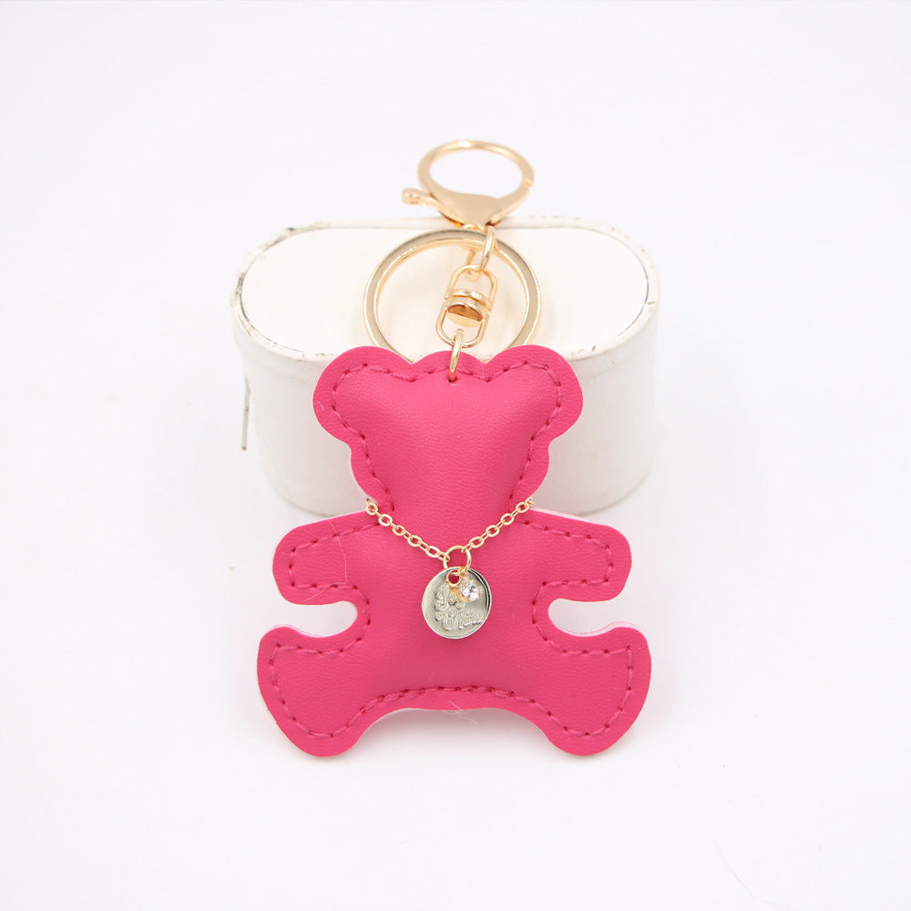 Padded Leather Teddy Bear Bag Charm - Rose