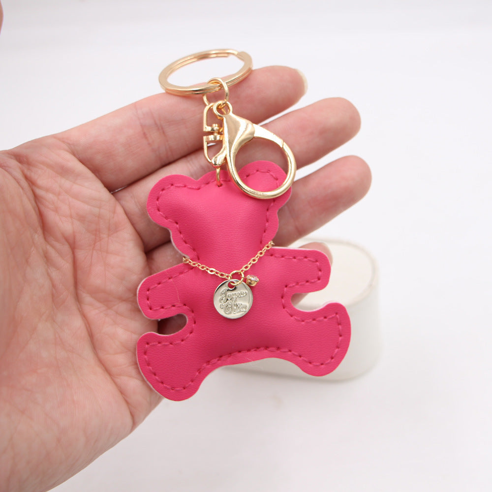 Padded Leather Teddy Bear Bag Charm