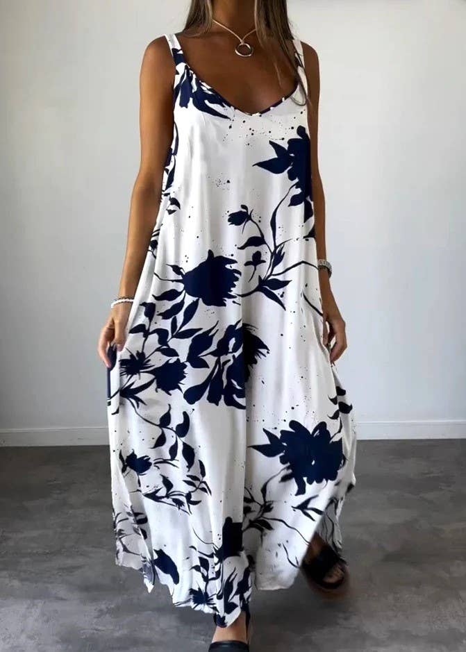 Botanical Floral Print Slip Maxi Dress