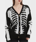 Skeleton Jacquard Oversized Button Cardigan - Black