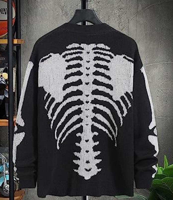 Skeleton Jacquard Oversized Button Cardigan - Black - 4
