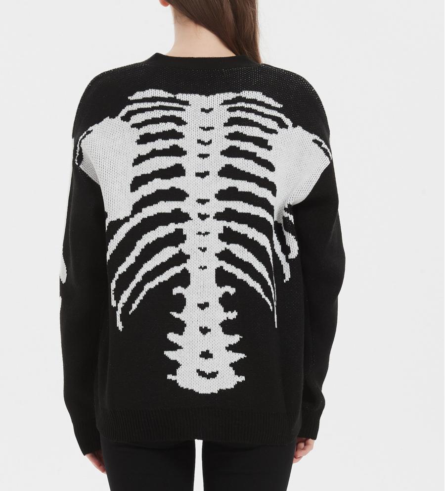 Skeleton Jacquard Oversized Button Cardigan - Black - 5