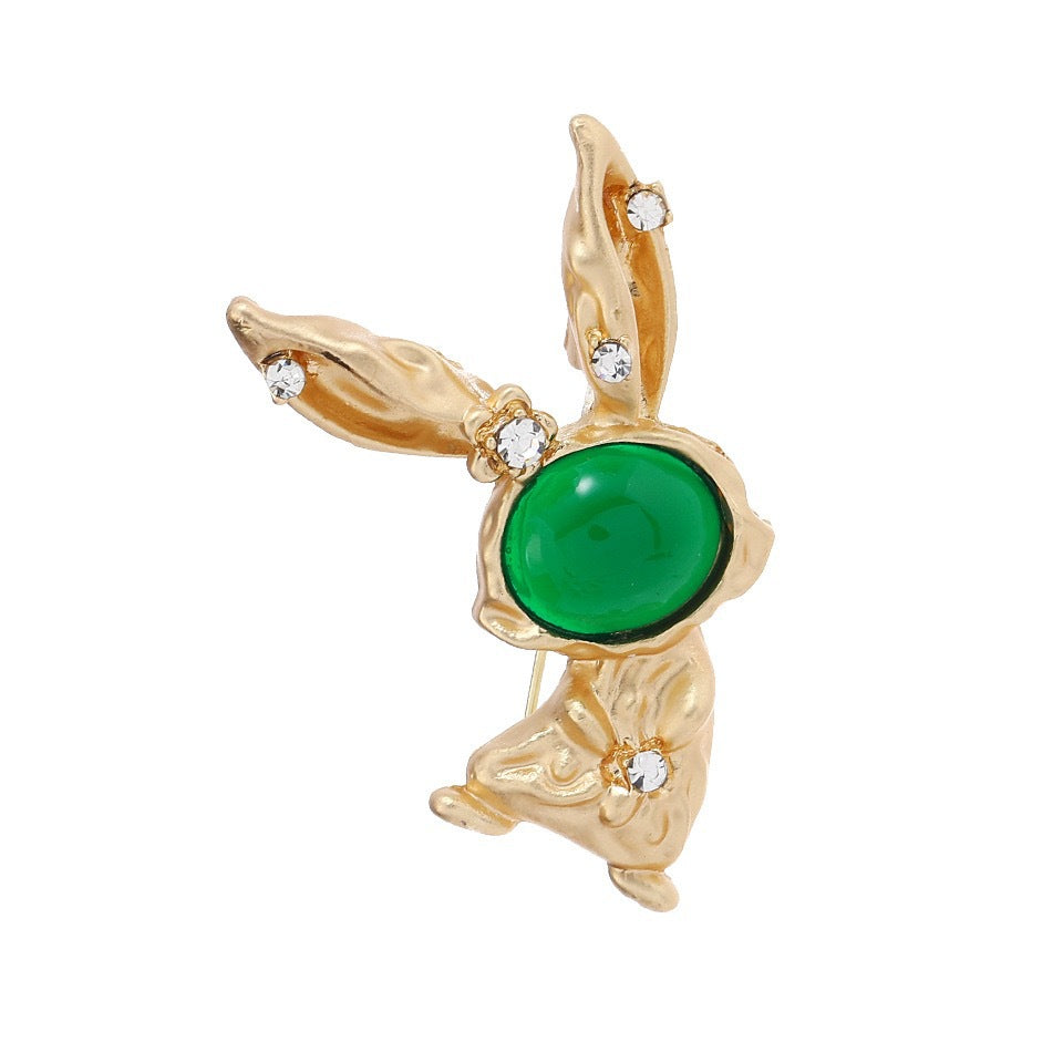 Green Stone Rabbit Brooch Pin - Rabbit - 1