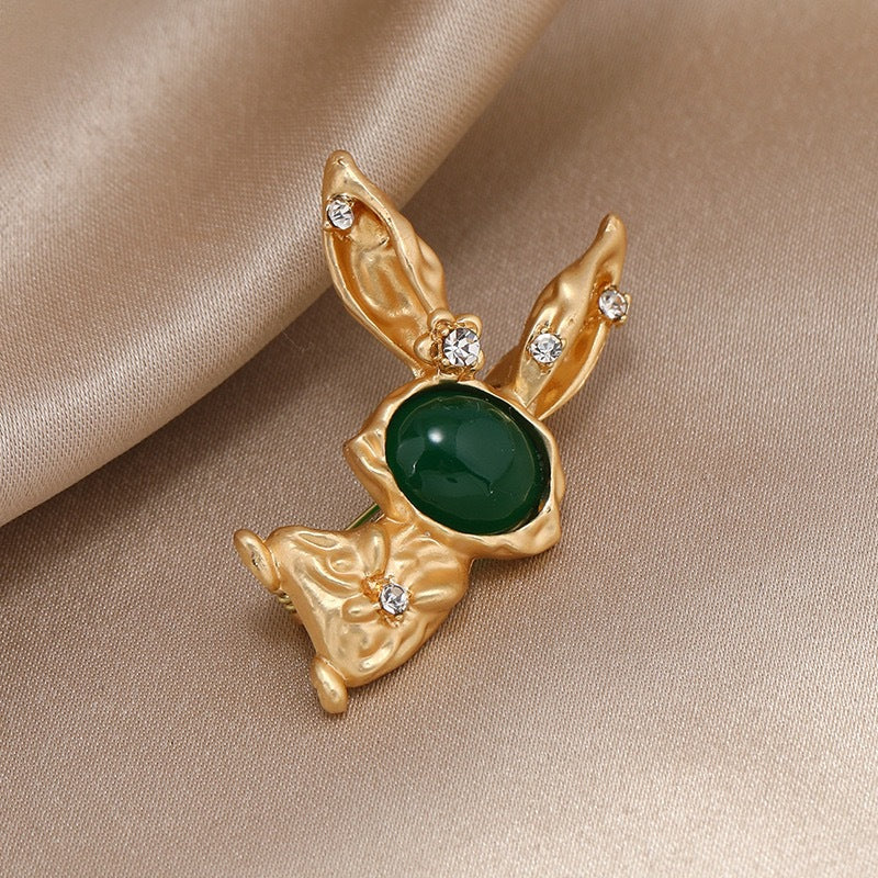 Green Stone Rabbit Brooch Pin - Rabbit - 2