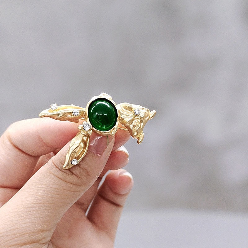 Green Stone Rabbit Brooch Pin - Rabbit - 3