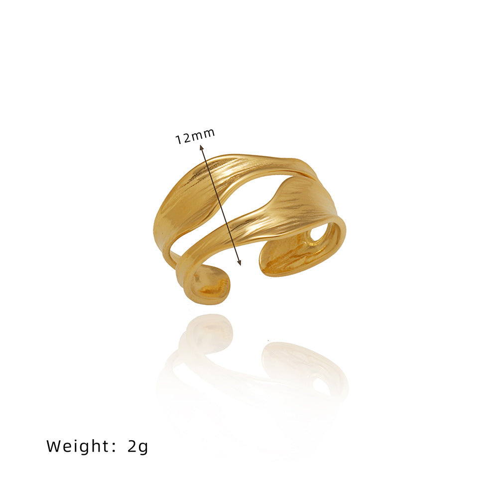 Sculpted Wave Cutout Open Statement Ring - Gold