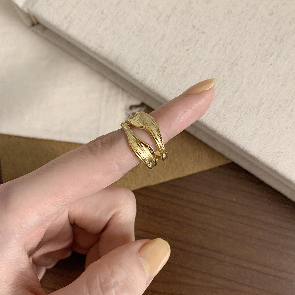 Sculpted Wave Cutout Open Statement Ring - Gold - 1