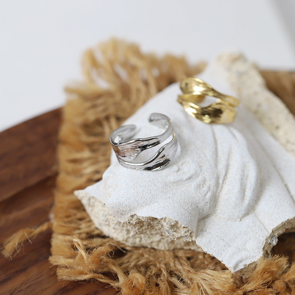 Sculpted Wave Cutout Open Statement Ring - Gold - 2