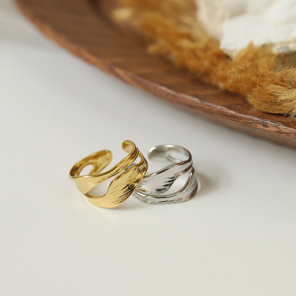Sculpted Wave Cutout Open Statement Ring - Gold - 3