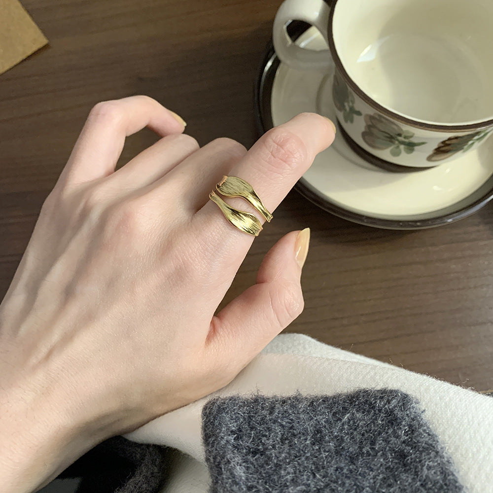 Sculpted Wave Cutout Open Statement Ring - Gold - 4