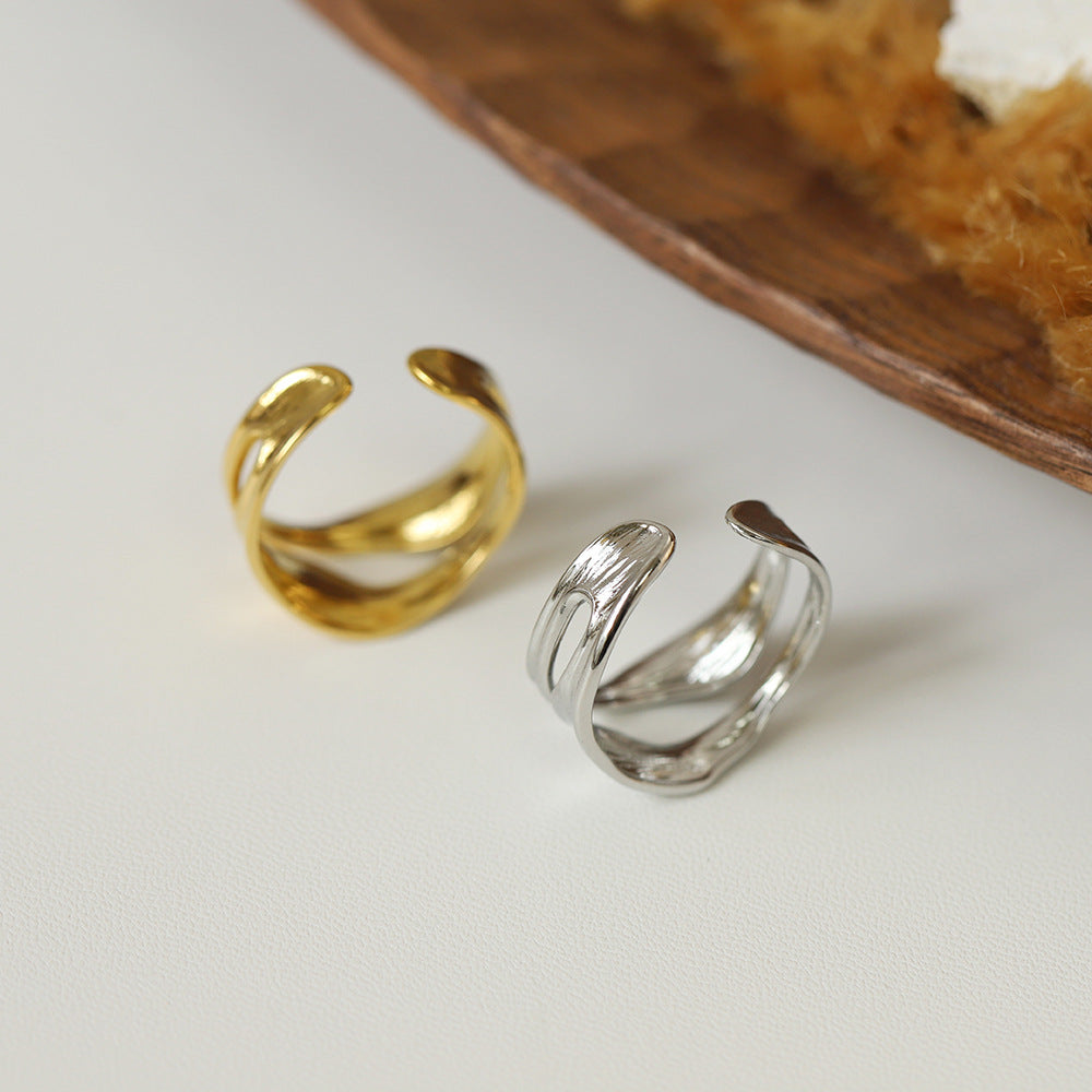 Sculpted Wave Cutout Open Statement Ring - Silvery