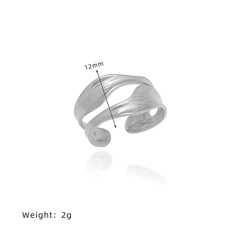 Sculpted Wave Cutout Open Statement Ring - Silvery - 1