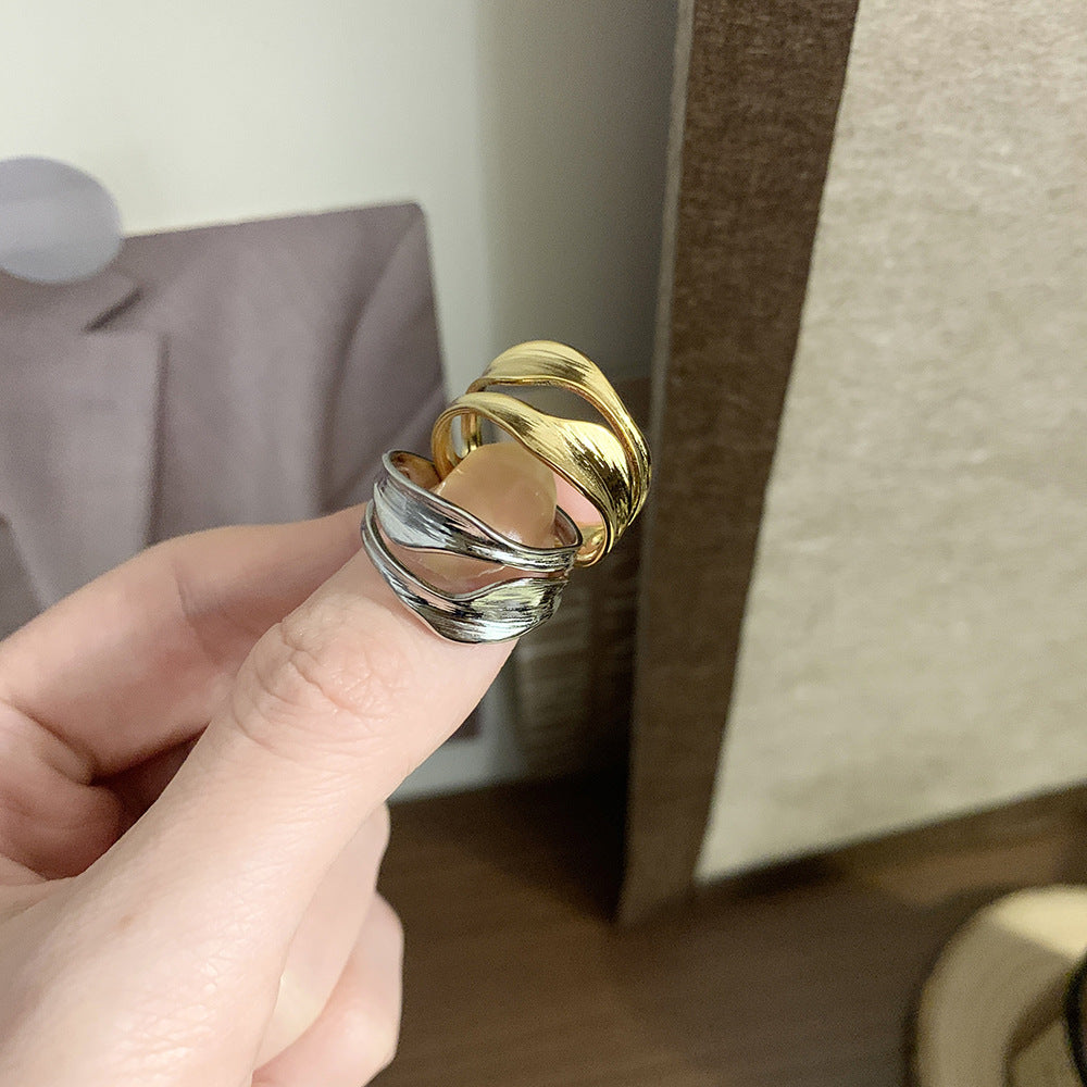 Sculpted Wave Cutout Open Statement Ring - Silvery - 2