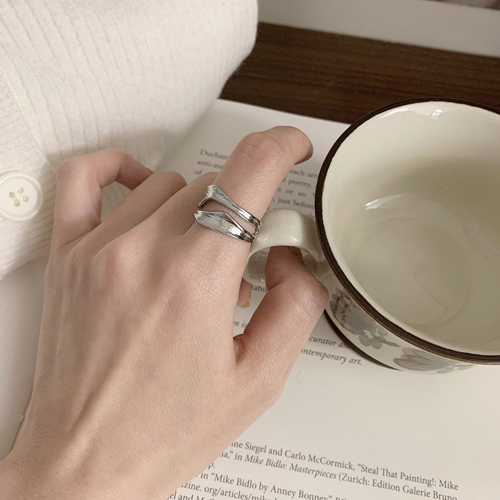 Sculpted Wave Cutout Open Statement Ring - Silvery - 3