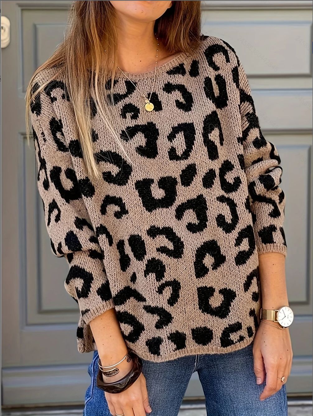 Oversized Cheetah Print Drop Shoulder Sweater - Leopard