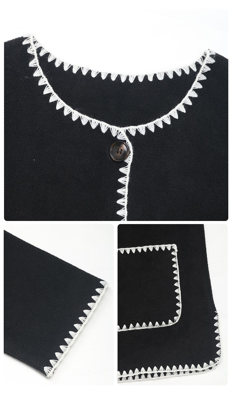 Whipstitch Trim Patch Pocket Jacket - Black - 4