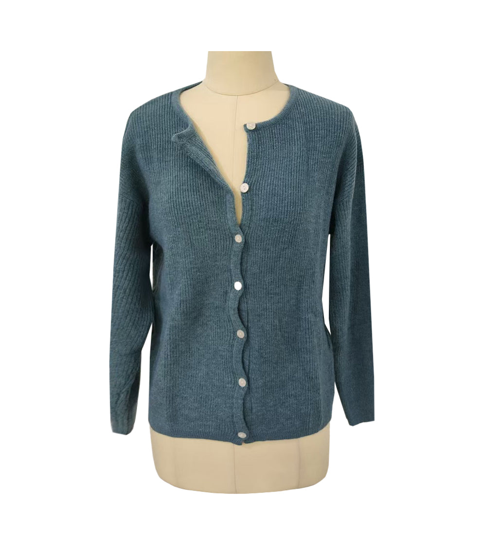 Soft Fuzzy Knit Crew Neck Cardigan - Haze - 1