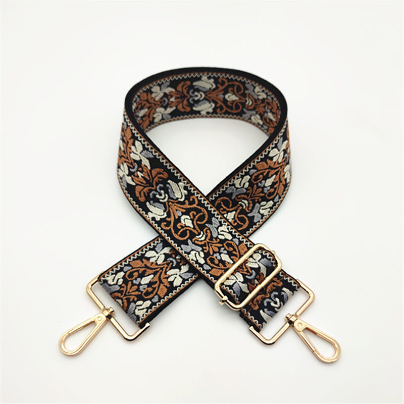 Boho Floral Woven Adjustable Bag Strap - Black