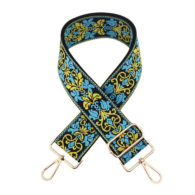 Boho Floral Woven Adjustable Bag Strap - Blue