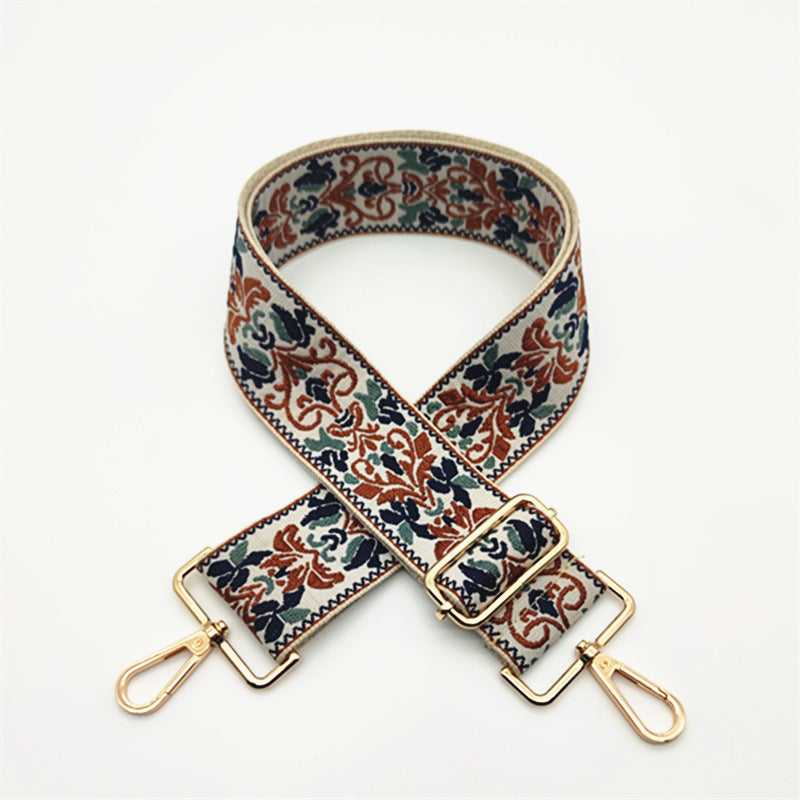 Boho Floral Woven Adjustable Bag Strap - Brown