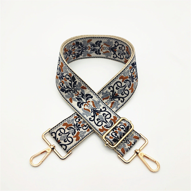 Boho Floral Woven Adjustable Bag Strap - Grey