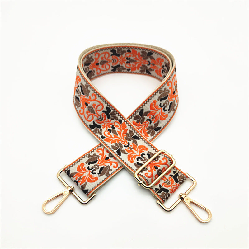 Boho Floral Woven Adjustable Bag Strap - Orange