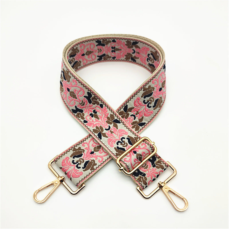 Boho Floral Woven Adjustable Bag Strap - Pink