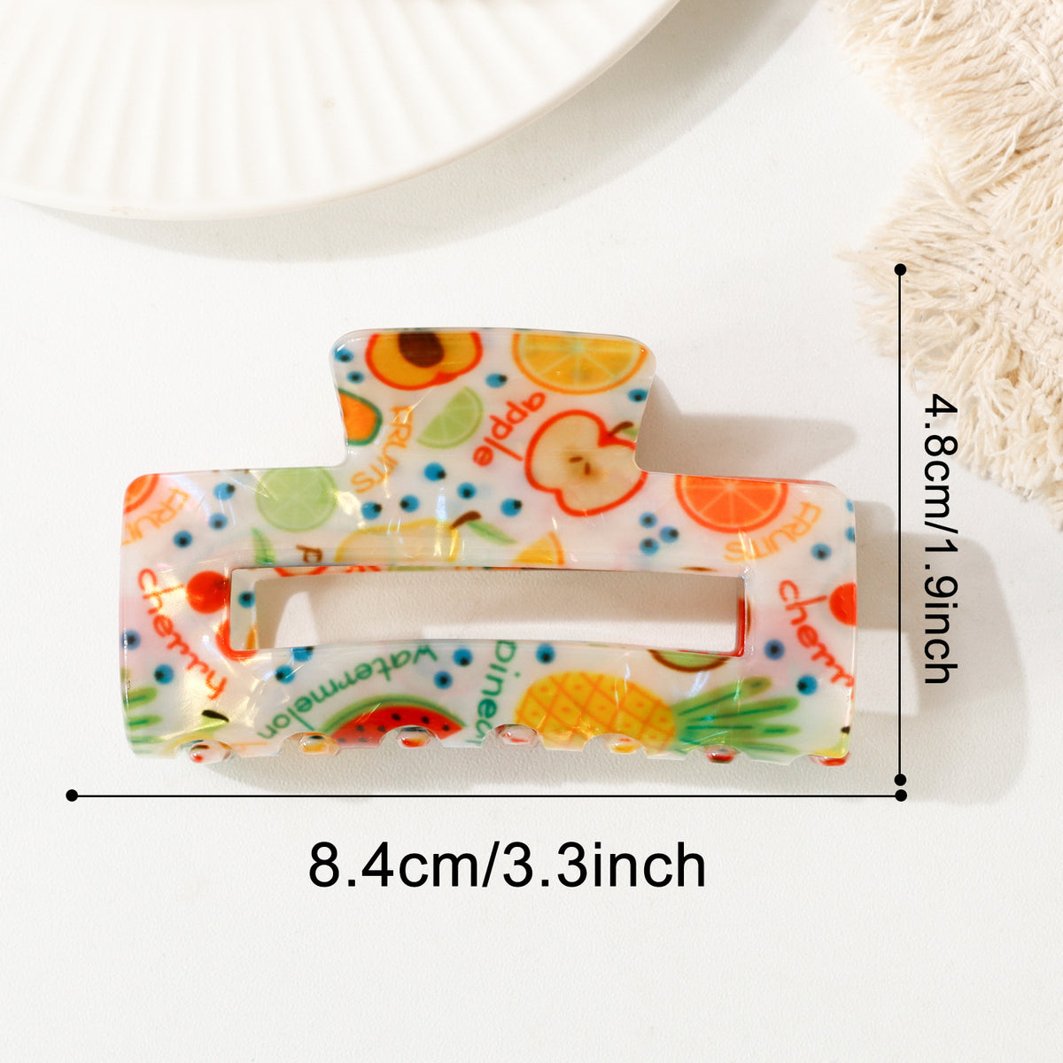 Rectangle Claw Clip With Juicy Fruit Print - Apple