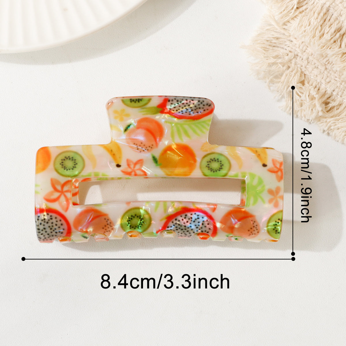 Rectangle Claw Clip With Juicy Fruit Print - Peach
