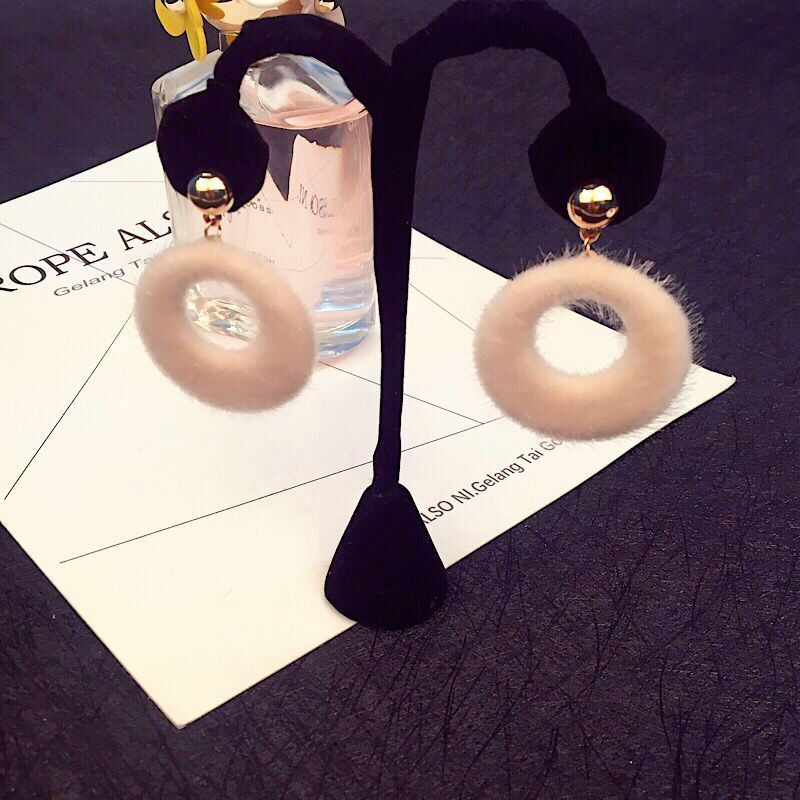 Plush Open Circle Statement Drop Earrings - Beige