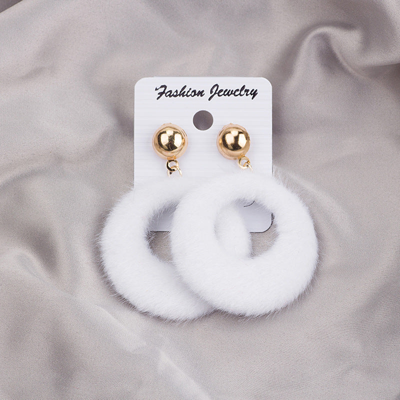 Plush Open Circle Statement Drop Earrings - White
