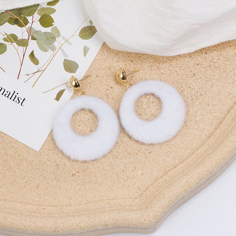 Plush Open Circle Statement Drop Earrings - White - 1