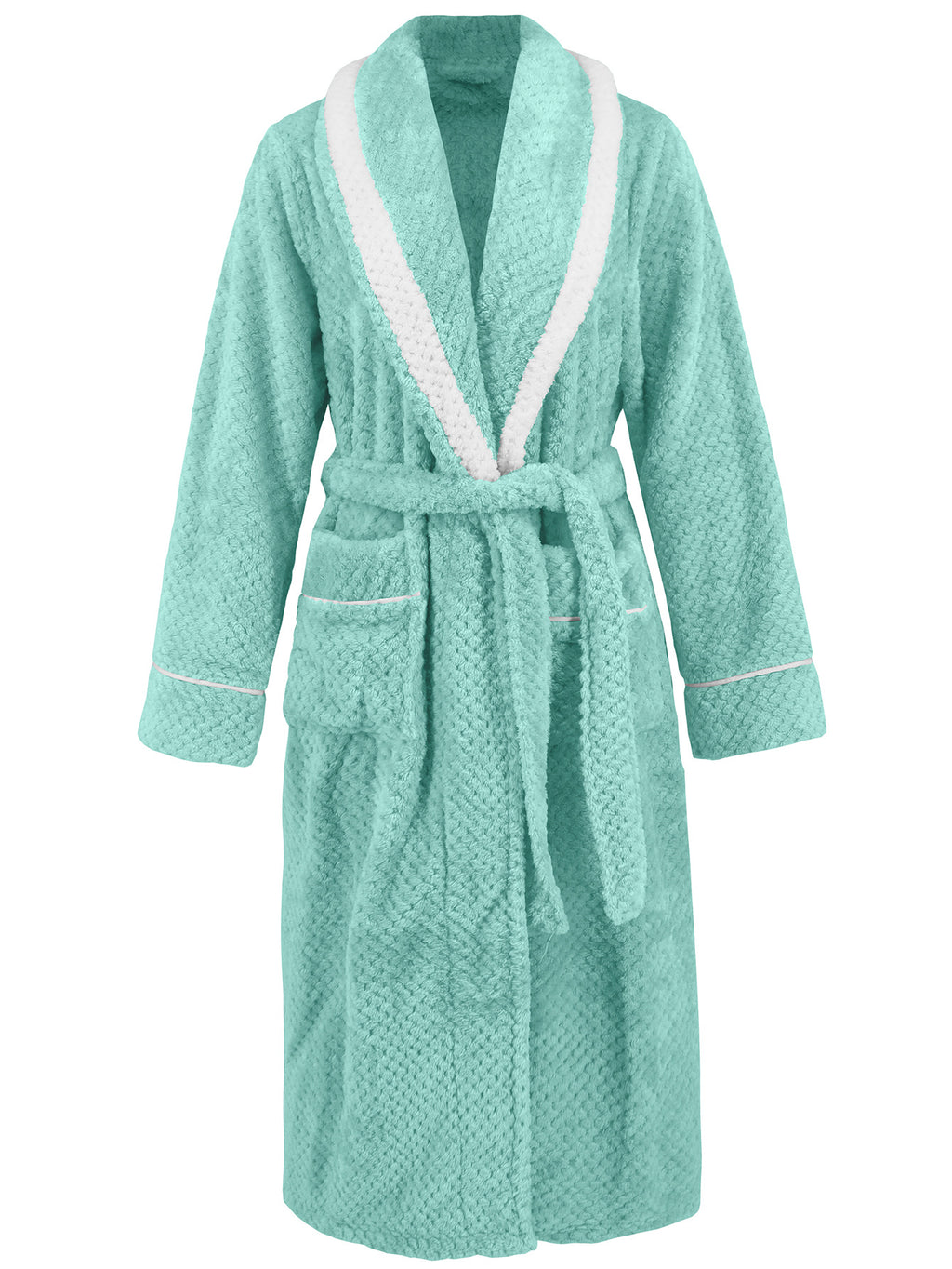 Contrast Shawl Collar Waffle Fleece Robe - Green
