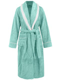 Contrast Shawl Collar Waffle Fleece Robe - Green
