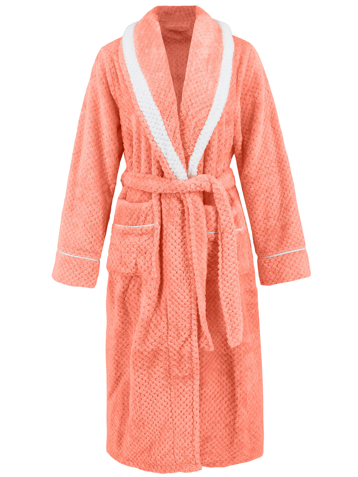 Contrast Shawl Collar Waffle Fleece Robe - Orange