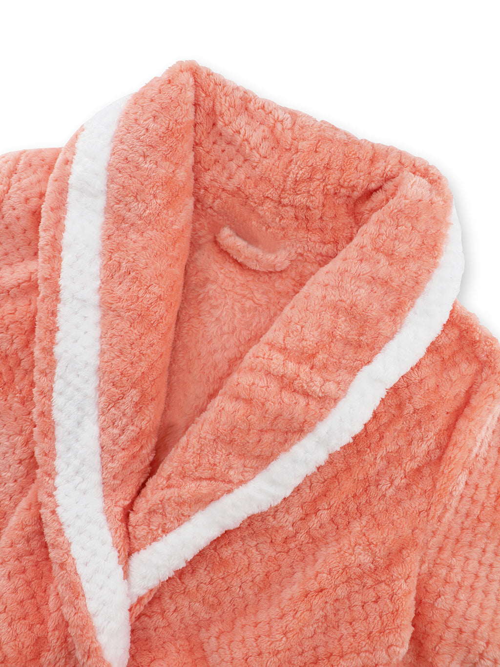 Contrast Shawl Collar Waffle Fleece Robe - Orange - 1