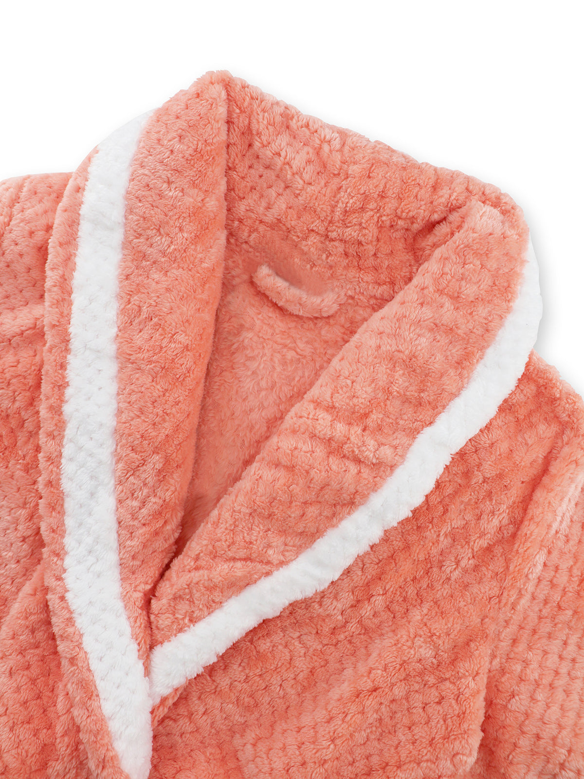 Contrast Shawl Collar Waffle Fleece Robe - Orange - 1