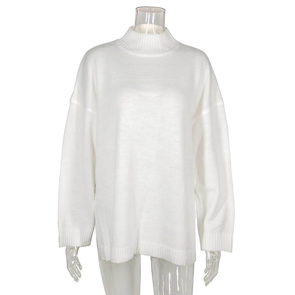 Oversized Turtleneck Drop Shoulder Sweater - White